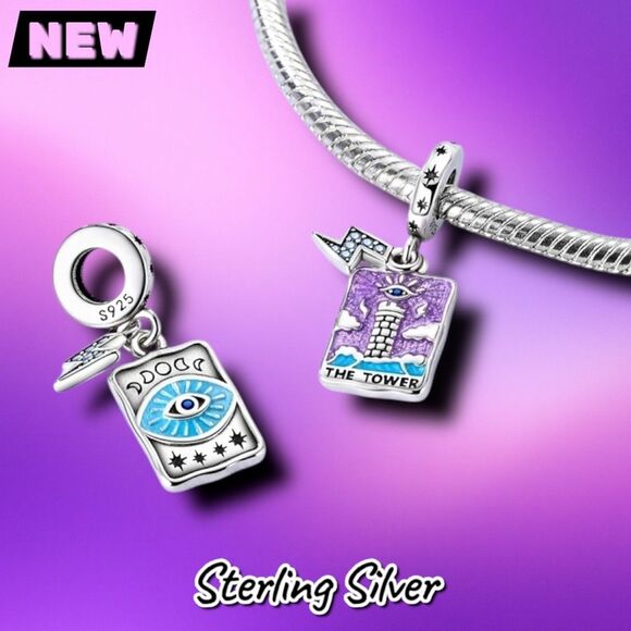 NEW The Tower Tarot Card Dangle Charm – Sterling Silver 925 - Picture 2 of 3